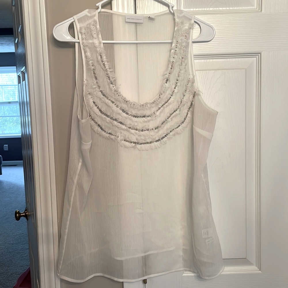 New York & Company White Sheer Tank Size Large